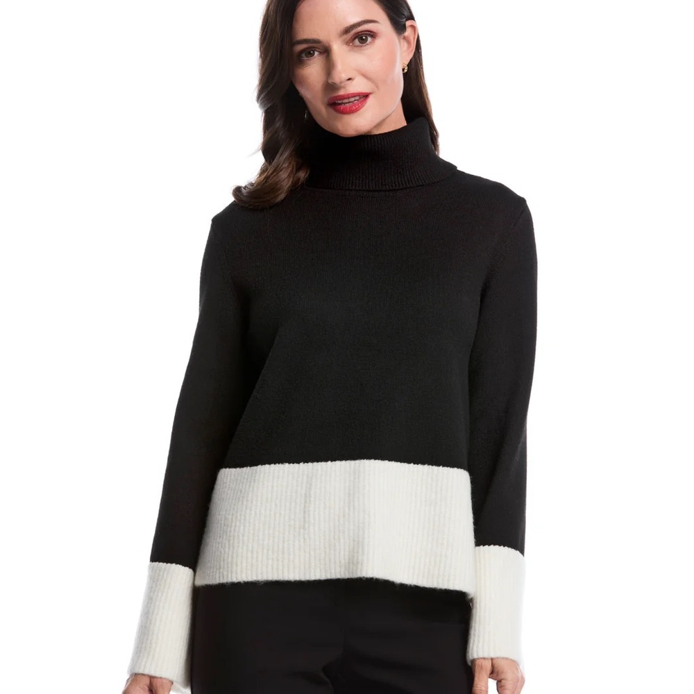Rafaella Black & White Colorblock Turtleneck Sweater